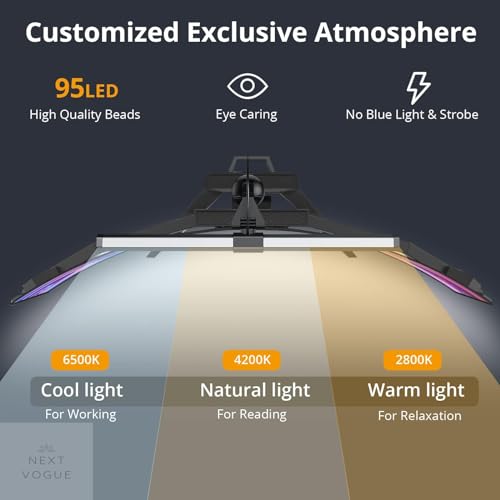 NEXT VOGUE Glare-Free Computer Light with 3 Modes 15 Colors RGB Backlight LED Monitor Light Bar Dimmable Screen Monitor Light USB Powered Computer Monitor Lamp for Home Office