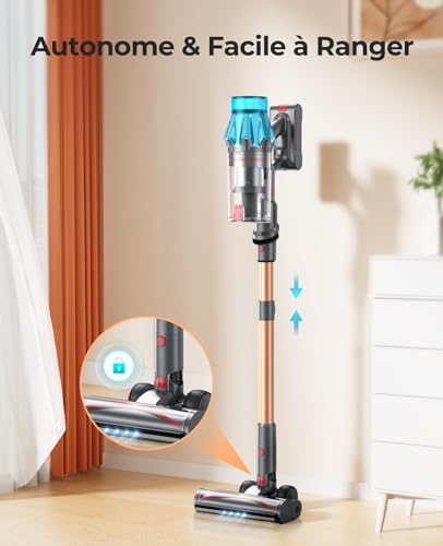 Laresar Ultra7 45000Pa/550W/60min Battery Vacuum Cleaner, Wall Mounted Charging Station, Upright, Wireless Vacuum Cleaner with Touchscreen and Anti-Tangle Brush for All Types of Hard Floors and