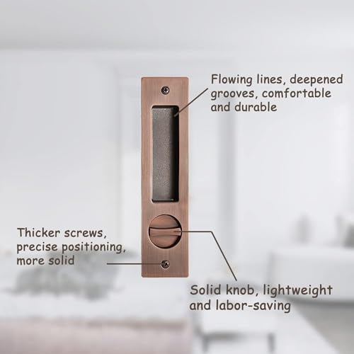 youthua 6.3â€ Privacy Pocket Door Lock Hardware,Invisible Sliding Door Lock with Keys,Recessed Handle Latch, Double Barn Door Lock, Invisible Furniture Hardware (Red Copper)