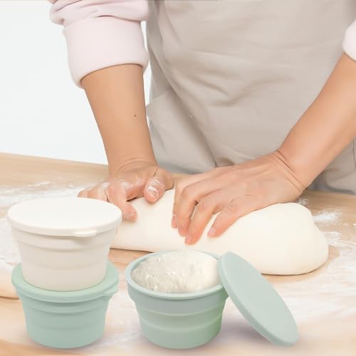 4PCS Pizza Dough Proofing Box - Stackable Silicone Pizza Storage Containers with Lids, Small Bread Baking Supplies, Reusable Camping Bowl, Pizza Making Accessories for Kitchen