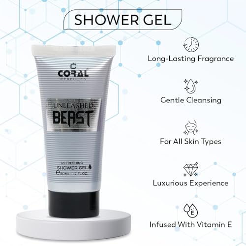 Coral Unleashed Beast Pour Homme Gift Set For Men | Eau De Toilette, After Shave Cream & Shower Gel (50ml Each) | Bold & Invigorating Fragrance