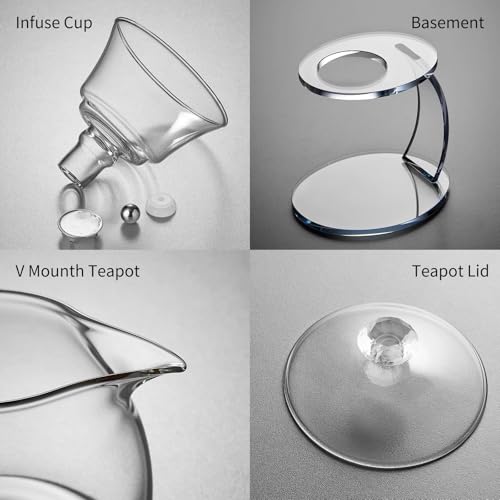 Unbreakable Glass Teapot Set, 340ml Semi-Automatic Rotating Kungfu Tea Pot with Infuser, Borosilicate Glass Drip Teapot for Home, Tea House, Restaurant, Chinese Tea Ceremony
