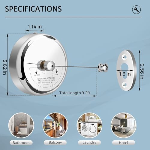 KKD Stainless Steel Retractable Cloth Line Adjustable Lockable Hanging Washing Line (Pack of 3)