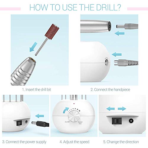 MelodySusie Portable 28000 RPM Electric Nail Drill with Bits, 56 Sanding Bands, Compact Nail Drill Machine for Acrylic Nails Professional Shaping, Gel Nails Manicure Pedicure Polishing, Upgrade