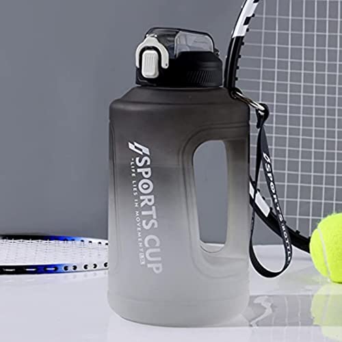 AIMBIGG 1500ML Sports Water Bottle with Straw, Motivational Sports Water Bottles with Time Marker Big Large Gym Cycling Water Bottle Cup Jug with Handle for Kids School Outdoor Fitness (Black White)