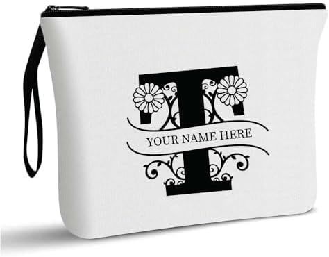 PRINTSHOP4ME Personalized Makeup Bag - Initial Monogram Cosmetic Pouch - Customizable Your Name - Monogrammed Makeup Pouch - Perfect for Travel Organizer - Cosmetic Bag for Women (N)