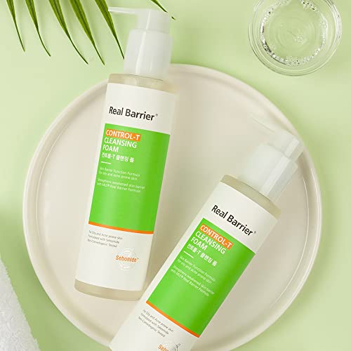 Real Barrier Control-T Cleansing Foam with Sebomide, Sandalwood, Tea Tree, pH Balanced Gel Cleanser, 6.42 Fl Oz, 190ml