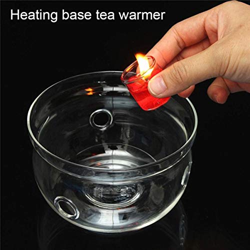 WellingtonAE Heat-Resisting Teapot Warmer Base Clear Borosilicate Glass Round Shape Insulation Tealight Portable Teapot Holder