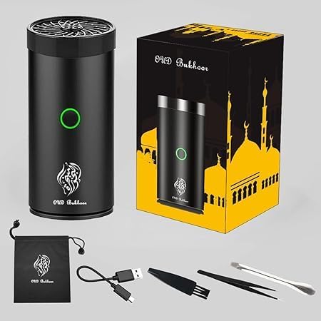 Stylish Portable Incense Burner | USB Rechargeable Bakhoor Oud burner | Electric Arabic Mubkhara Device for Home Office and Car (X008-Black)