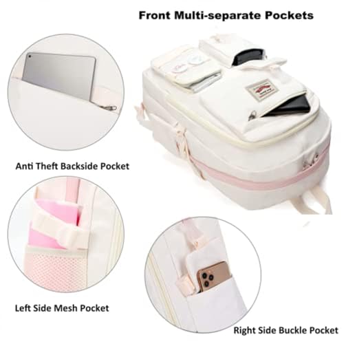 TOMVAES Laptop Backpacks School Bag, Off-white (15.6in) Large