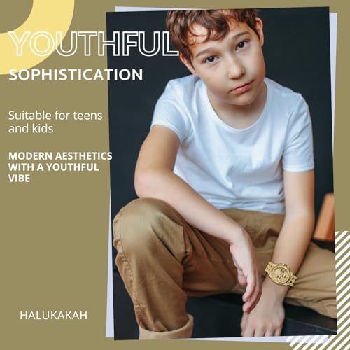 Halukakah Diamonds Watch Iced Out for Boy Teens Kids - 18K Real Gold/Platinum Plated,40mm Roman Numerals Octagonal Dial,Japanese Quartz - 20cm Length -Optional with Cuban Link Chain,with Adjuster Tool
