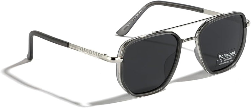 LIGOES TR90 Polarised Sunglasses Retro Square Flattop Sunglasses Double Bridge Full Frame UV400 Lens Glasses