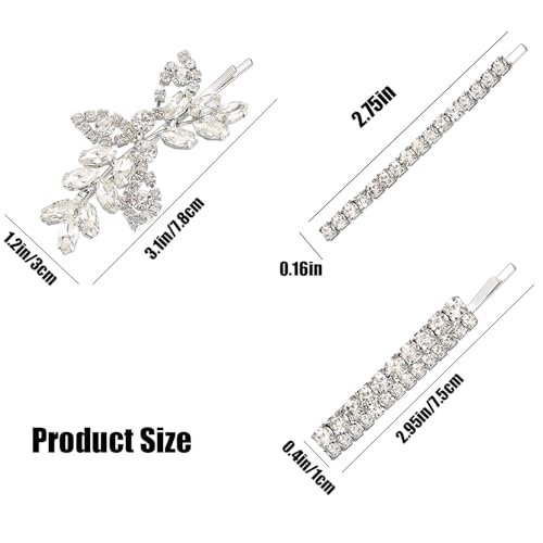 6 Pcs Rhinestone Bridal Hair Clip, Leaf Wedding Hairpin, Bride Crystal Hair Barrette Accessories For Women, Diamond Bobby Pins, Jewelry Barrette (Silver, Rhinestone Style)