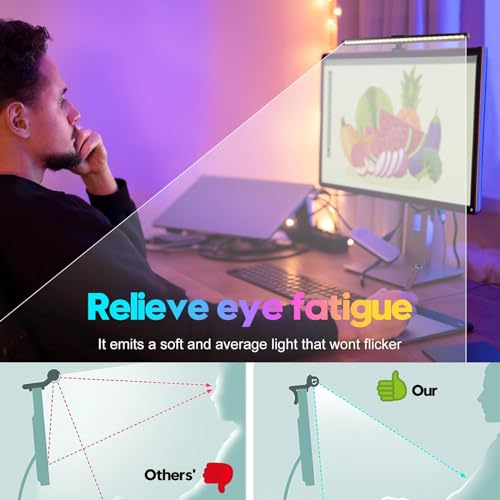 NEXT VOGUE Glare-Free Computer Light with 3 Modes 15 Colors RGB Backlight LED Monitor Light Bar Dimmable Screen Monitor Light USB Powered Computer Monitor Lamp for Home Office
