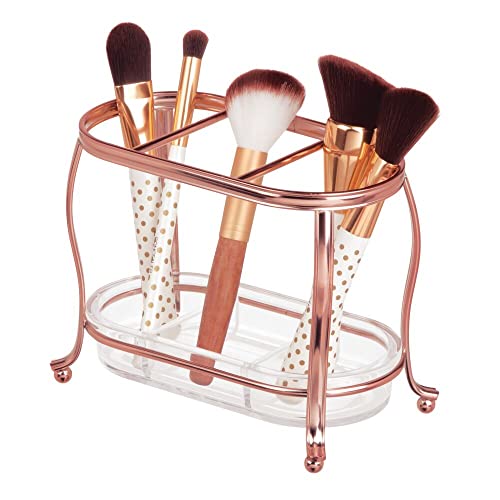 mDesign Makeup Organiser - Elegant Holder for Make-up Brushes - Cosmetic Accessory Stand - Made of Stainless Steel - Rose Gold/Clear