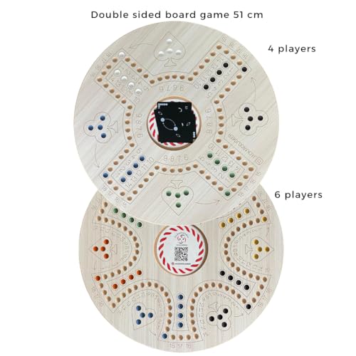 JackarooJoker Wooden Board Game Set, 51 cm Double-Sided Board, 4-6 Players, with Carrying Bag