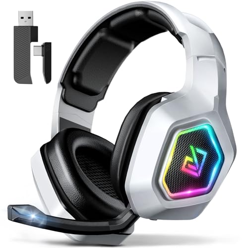 Garlo Wireless Gaming Headset with 7.1 Surround Sound & 60H+ Hrs, 2.4GHz/Wired/Bluetooth Gaming Headphones with USB and Type-c, RGB Over Ear Headphones for Pc, Ps4, Ps5, Switch, Laptop, Mobile, Mac