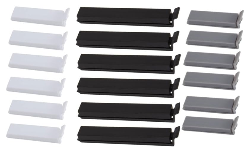 PHOENA Food Storage Bag Clips 18 Pieces Plastic Sealing Bag Clips in 2 Sizes & 3 Colours Reusable Food Bag Clips Classic Colour Plastic Bag Sealing Clips.