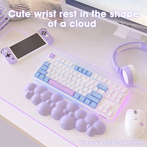 NALACAL Cloud Mouse Pad Wrist Support Keyboard Wrist Rest Set with Ergonomic Memory Foam,Non-Slip Base,Cloud Coasters for Home,Office,Laptop,Desktop Computer,Easy Typing Pain Relief-Purple