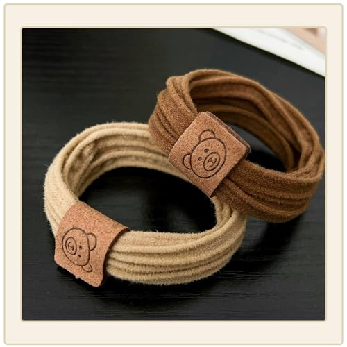 10 Pcs High Elastic Hair Ties Seamless Ponytail Hairbands Hair Bands Durable Hair Accessories for High Ponytail, Bun, Workout (Striped Bear)