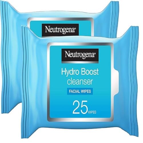 Neutrogena Makeup Remover Face Wipes, Hydro Boost Cleansing, soft wipes with a fresh cleansing lotion to instantly remove make-up and impurities, 25 wipes (Pack of 2)