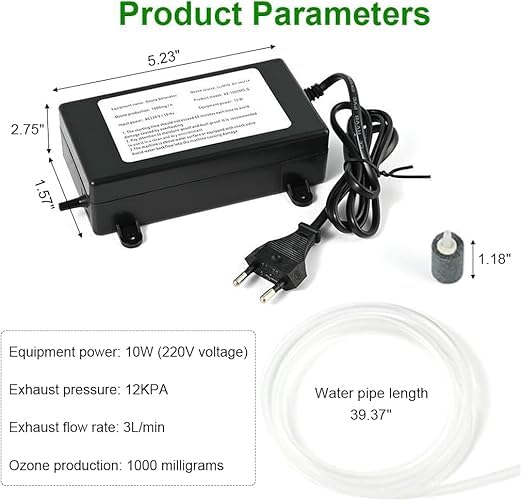 RGSGZCO Household Multi-functional Ozone Generator for Air Purification, Water Treatment, Vegetable Cleaning - 1000 mg/h Machine for Purifying Water