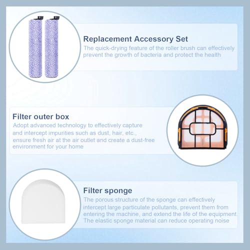 Heykewi Brush Roll Filter Replacement Parts for Shark WDB1F2 for HydroVac XL 3-in-1 Vacuum Cleaner, 2 Brush Rollers, 4 Foam Filters, 2 Filter Boxes, 1 Cleaning Brush