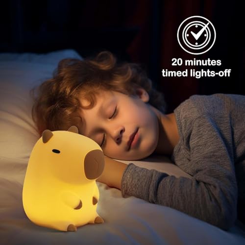 Capybara Night Light, LED Cute Silicone Squishy Animal Lamp, Dimmable Nursery Nightlight, Rechargeable Bedside Touch Lamp for Breastfeeding Toddler Baby Kids Kawaii Gifts Room Decor