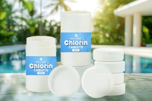 Royal Apex Slow-dissolving Chlorine Tablets 1KG, Pool and Spa Water Bacteria, Algae Disinfection Treatment with Sunlight/UV Protection, TCCA 3" 200g x 5 pcs, Made in EU (1 Tin (5 Tablet))