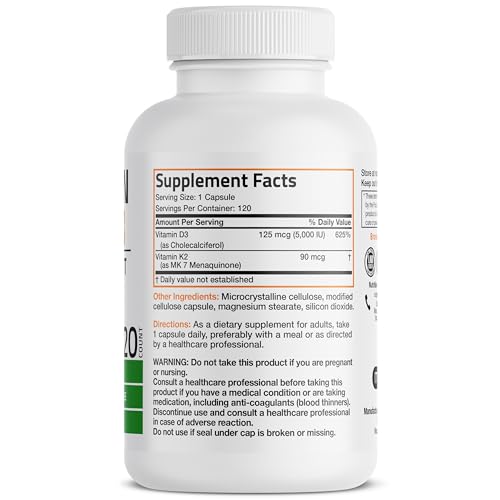 Bronson Vitamin K2 (MK7) with D3 Supplement - Vitamin D & K Complex Premium Non GMO, 120 Capsules