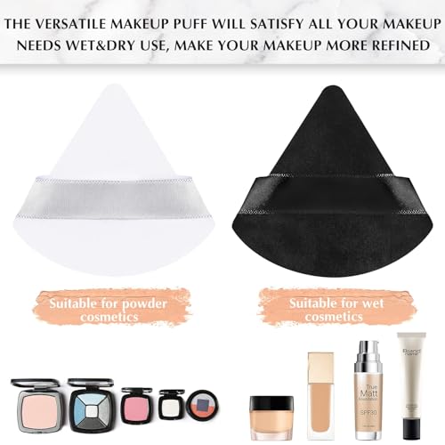 MOMENT 12 Pieces Powder Puff Face Triangle Makeup Sponge for Loose Powder Setting Powder Velour Foundation Blender Sponge Beauty Makeup Tool, Black & White