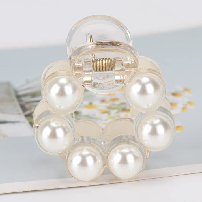 3Pcs Hair Claw Clips for Women,Pearl Jaw Clips, Hair Claw Clamps Champagne Pearl Hair Barrettes Hair Clips Pins Ties Hair Medium Small Non Slip Clips Hair Accessories for Women and Girls