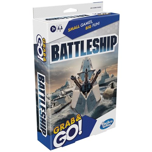 Battleship Grab and Go Game for Ages 7 and Up, Portable Game for 2 Players, Travel Game for Kids