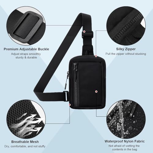 Azonee Sling Bag for Women Men, Small Crossbody Bags Waterproof Nylon Chest Bag with Adjustable Strap Shoulder Bag Sling Backpack Chest Daypack Crossbody Backpack for Travel Sports Running Hiking