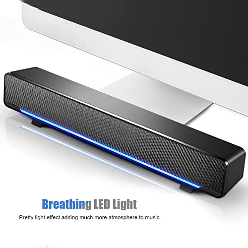 Cryfokt USB Wired Stereo Soundbar, Computer Speaker with 3.5Mm Input, Bass Surround Sound Box, 3D Stereo Sound Adjustable Volume PCfor Desktop, Laptop, Smartphone, Tablet PC (Black)