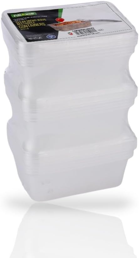 Packwell Clear Microwave Container Rectangle 750ml with Lid 15 Pcs (5PC x 3 Packs)