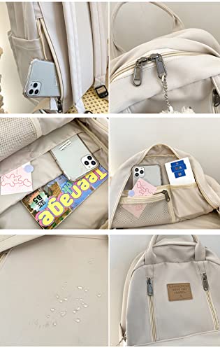 JHTPSLR Preppy Backpack with Plushies Cute Vintage Backpack for School Girls Light Academia Bookbags Solid Aesthetic Backpack