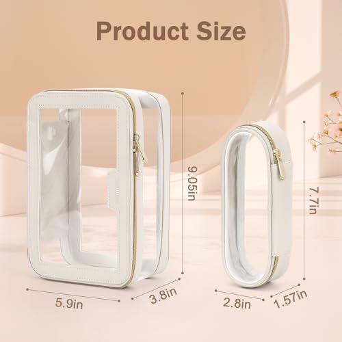 Soimeat Travel Clear Makeup Bag with Makeup Brush Bag, Leather Makeup Case Toiletry Bag, Portable Cosmetic Bag Case, Transparent Waterproof Cosmetic Organizer Storage Bag for Women, Black