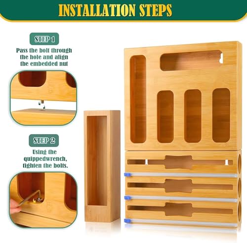 AIDALEE Storage Bag Organizer, Foil and plastic Wrap Dispenser with Cutter, Kitchen Organizers and Storage Compatible with Gallon, Quart, Sandwich, Snack Bags and 12" Aluminum Foil & Wax Paper