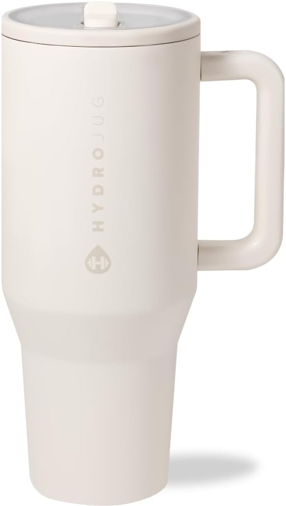 HydroJug Traveler - Modern 40 oz Tumbler with Handle & Simple Flip Straw - Car Cup Holder Friendly, Leak Resistant Water Bottle-Reusable Insulated Stainless Steel & Rubber Base - Gifts for Women & Men