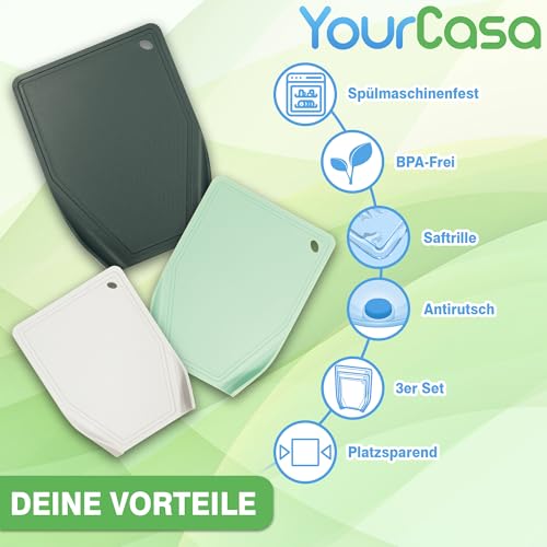 YourCasa 3 x Plastic Chopping Board Set - BPA Free - Chopping Board with Funnel Shape and Juice Groove - Kitchen Board Non-Slip & Dishwasher Safe - Cutting Board - Cutting Mat Kitchen - Non-Slip Board