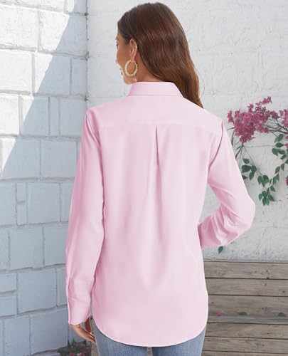 J.VER Womens Button Down Shirt Long Sleeve Solid Dress Shirts Chiffon Work Office Blouse Fashion Basic Business Formal Tops