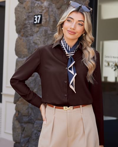 J.VER Womens Button Down Shirt Long Sleeve Solid Dress Shirts Chiffon Work Office Blouse Fashion Basic Business Formal Tops