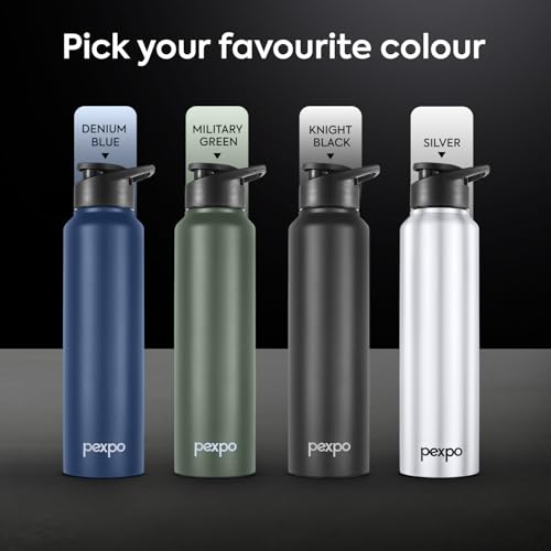 PEXPO Chromo Stainless Steel Sports/Fridge Sipper Water Bottle 1 Litre, Black | Eco friendly | BPA Free | Water Bottle for Office, Gym/Workout, School, Yoga, Trekking, Men, Women and Kids