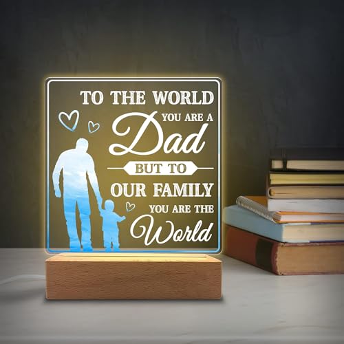 MAKINGTEC Acrylic Night Light for Dad's Room Decoration - 'You are the World' Night Light Gift for Dad on Father's Day, Christmas, and Birthday from Son and Daughter