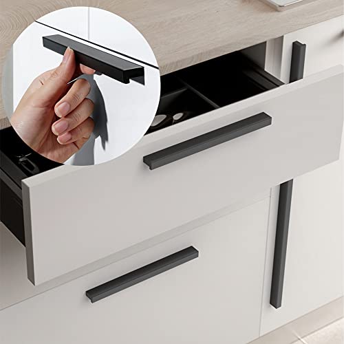 Goo-Ki Cabinet Handles 12 PCS - Black Drawer Pulls 5 in (128mm) Hole Centers - Tilted Solid Drawer Handles for Kitchen Cabinet Pulls - Finger Pull