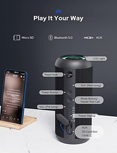 RIENOK Portable Bluetooth Speaker 30W True Wireless Stereo HD Sound IP67 Waterproof Outdoor Sport Speakers Bluetooth 5.0 for Home Party
