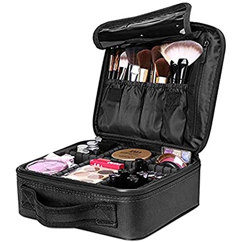 Onesea Travel Makeup Case, Cosmetic Organizer Bag Makeup Train Case With Compartment Makeup Bursh Set Storage Bag (Black)