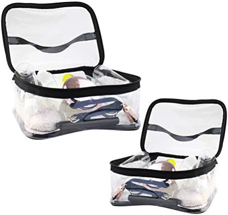 Wobe 2 Pack Premium Portable Clear Makeup Bag Zipper Waterproof Cosmetics Bag Travel Storage Carry Pouch PVC Zippered Toiletry Bag Organizers With Handle for Travel, Bathroom, Clear, M+L,