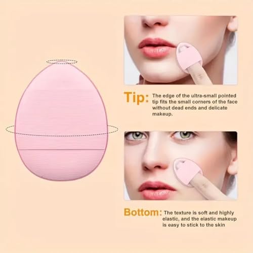 Pack Of 5 Mini Finger Powder Puff Applicator Makeup Sponge Set, Reusable Soft Plush Cosmetic Foundation Tools Face Make Up Wet Dry Use for Concealer, Suitable Beauty Blender (Pink)